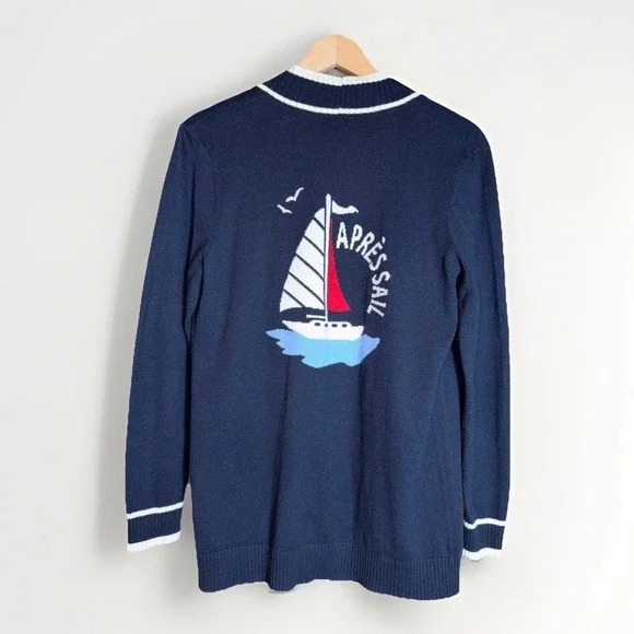 Talbots 'Après Sail' Open Front Cardigan Sweater Size MP Coastal Nautical Beach - Picture 1 of 4
